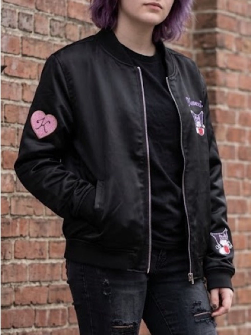 Girls Forever 21 Sanrio Kuromi NWT Satin Bomber Jacket, Size 13/14